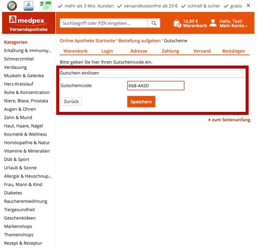 Medpex Gutscheincode einlösen und sparen