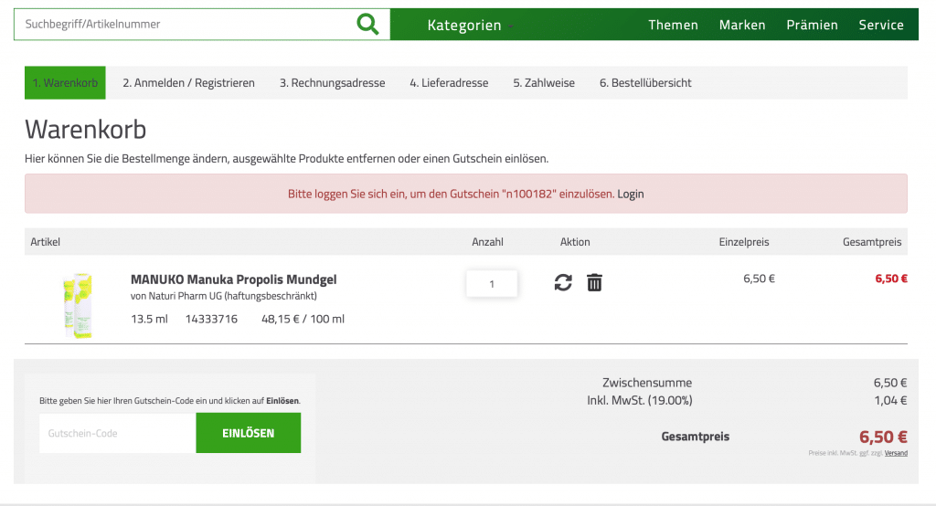 delmed Gutschein enlösen Fehler