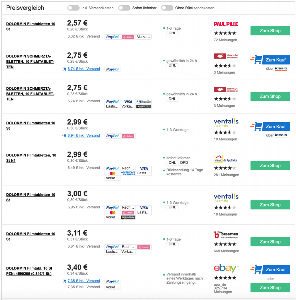 Preisvergleich DOLORMIN Filmtabletten PZN 04590205