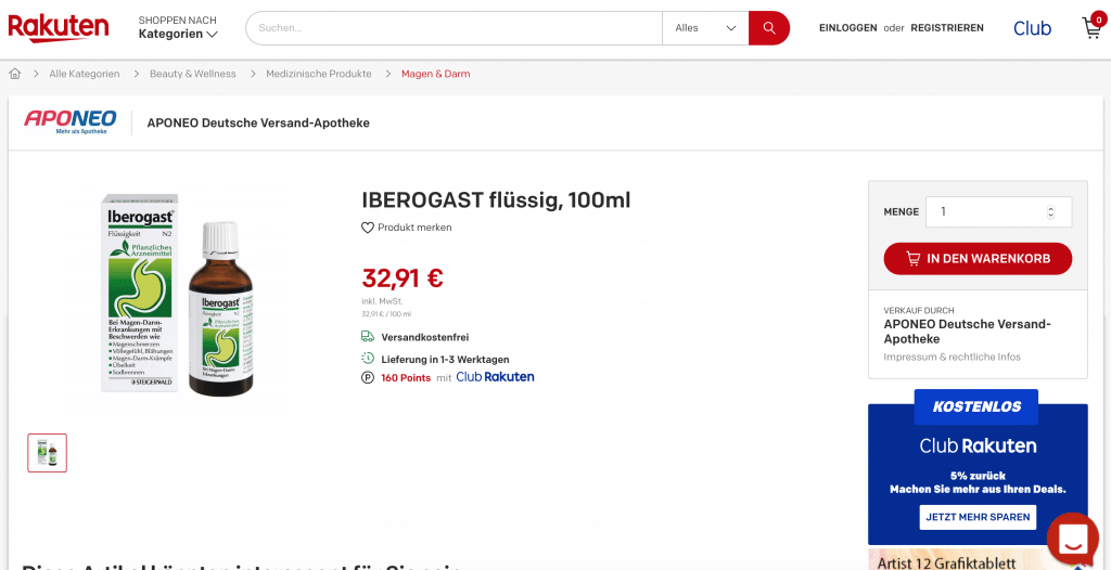 Medizin Preisvergleich flexible Pricing Beispiel Rakuten Marktplatz