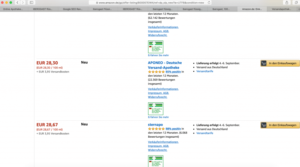 Medikamente Preisvergleich am Beispiel Amazon Marktplatz für Aponeo