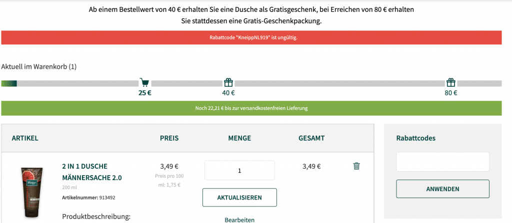 Kneipp Gutscheine - Rabattcode einlösen