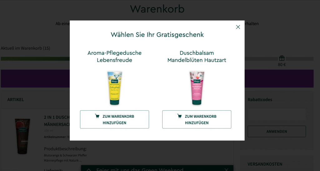 Kneipp Gutscheine - Gratisgeschenk aussuchen