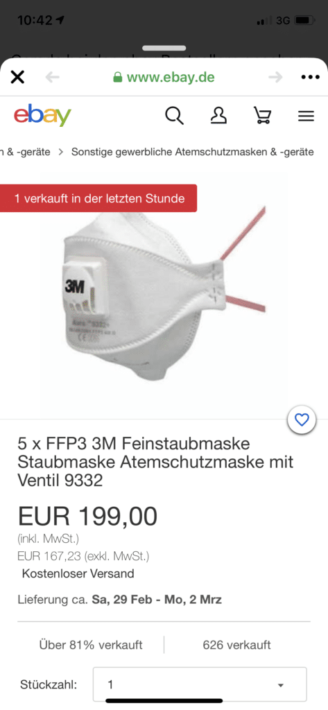 ebay überteuertes Angebot FFP3 Maske