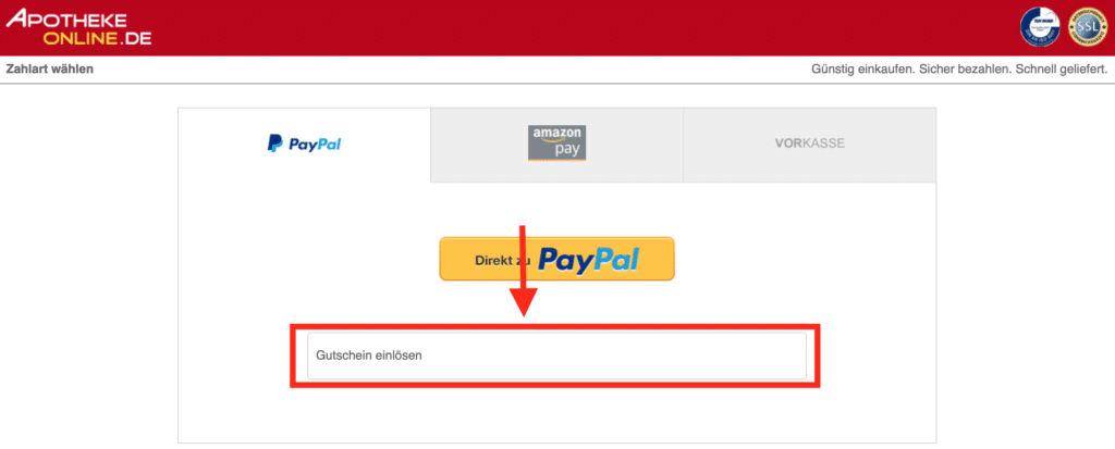 apotheke-online.de Gutschein in der Kasse