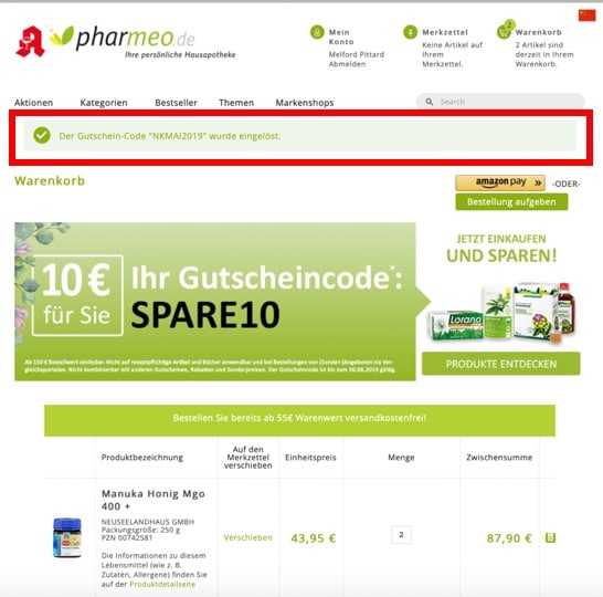 Pharmeo Gutschein verwenden Part3