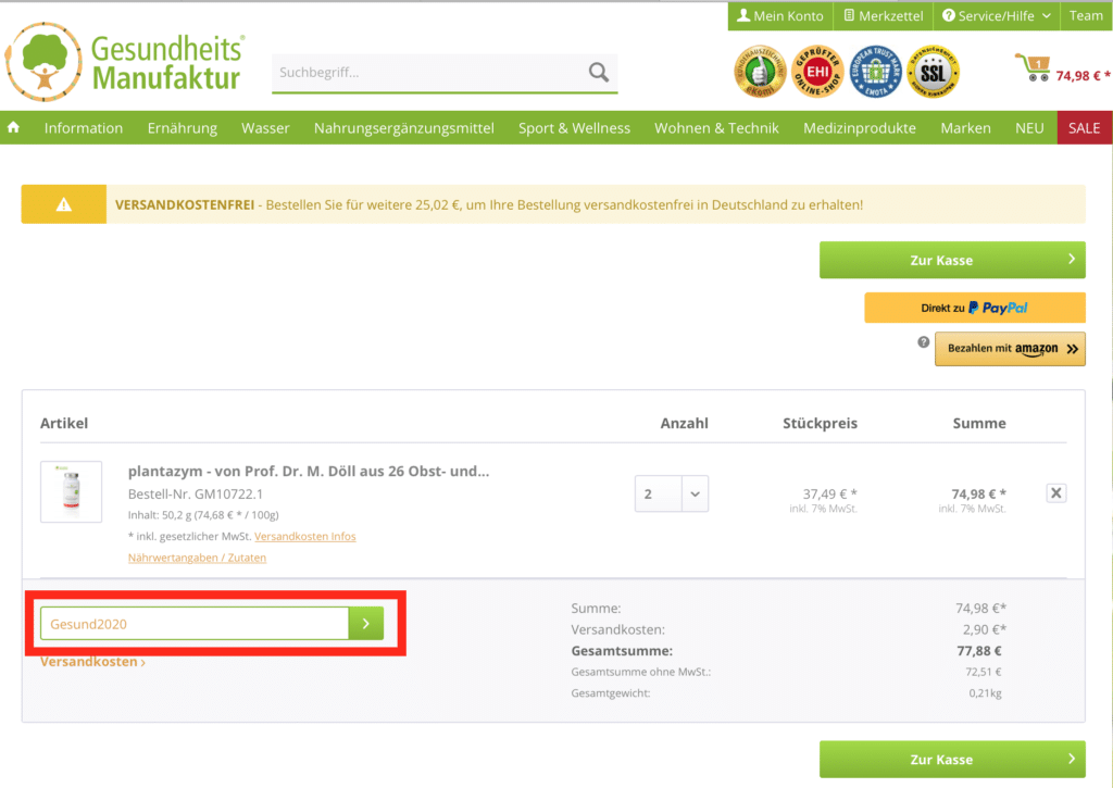 gesundheitsmanufaktur Gutschein verwenden Part 2