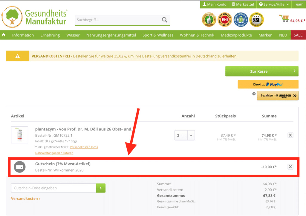 gesundheitsmanufaktur Gutschein verwenden Part 3