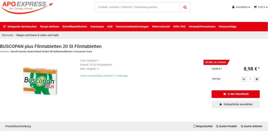 apo-express.shop warenkorb Gutscheine einlösen